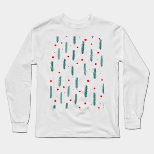 Christmas branches and dots - teal and red Long Sleeve T-Shirt